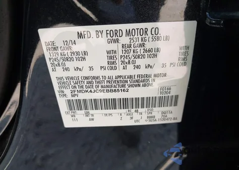 2014 Ford Edge Sel from USA, damaged, VIN 2FMDK4JC9EBB85162